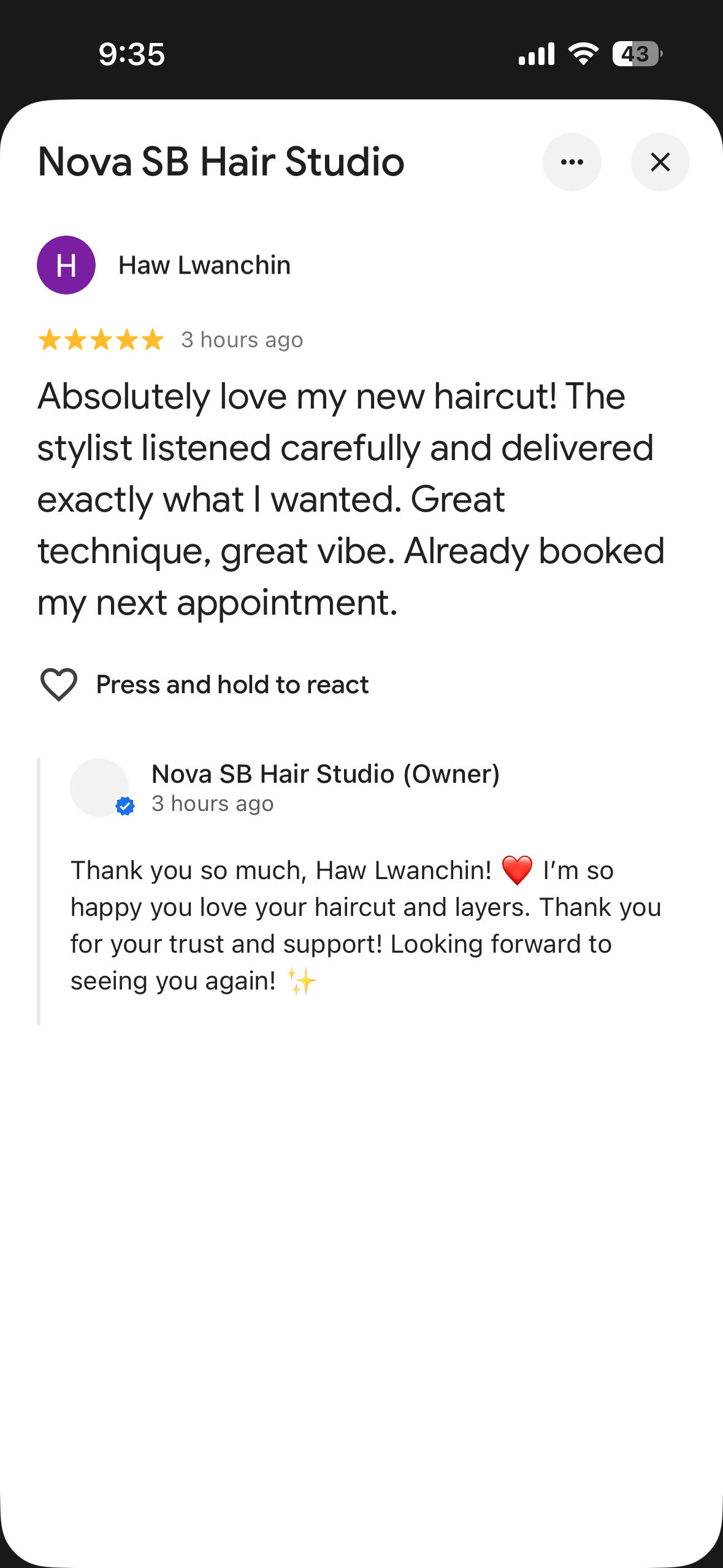 Customer review from Haw Lwanchin