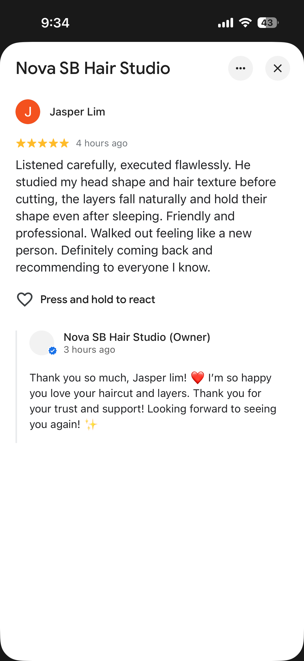 Customer review from Jasper Lim